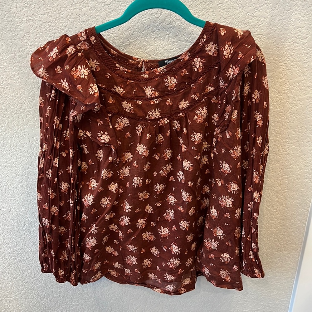 Madewell L/S Maroon Floral Blouse - XL